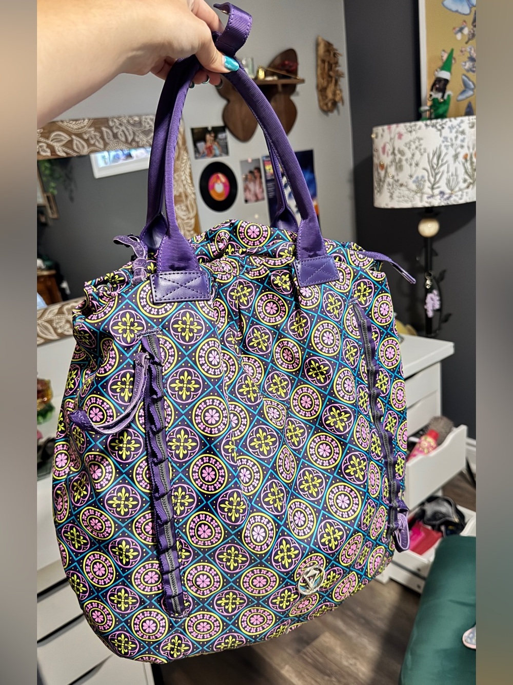 Ivivva Lululemon Purple Multicolor Geometric Print Backpack / Tote Bag